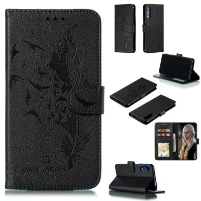 Feather patroon Litchi textuur horizontale Flip lederen draagtas met portemonnee & houder & kaartsleuven voor Huawei Honor 9X Pro (zwart)
