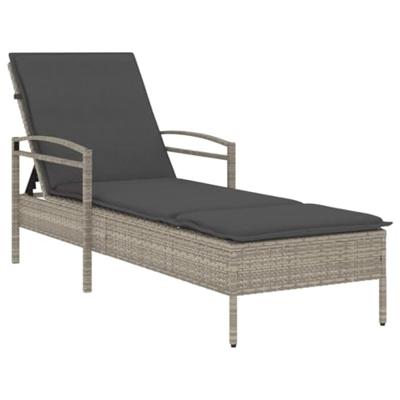 Ligbed met kussen 63x200x81 cm poly rattan lichtgrijs - thumbnail
