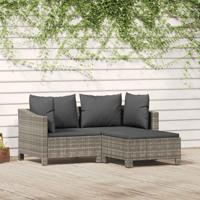 3-delige Loungeset met kussens poly rattan grijs - thumbnail