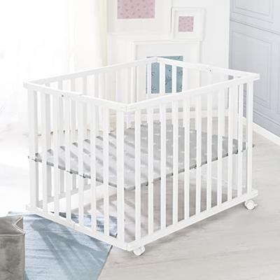 Opvouwbare babybox - ROBA - LITTLE STARS - 75 x 100 cm - In hoogte verstelbaar - 4 geremde wielen - Wit gelakt hout - Sterrenpatroon Opvouwbare babybox - ROBA - LITTLE STARS - 75 x 100 cm - In hoogte verstelbaar - 4 geremde wielen - Wit gelakt hout - Sterrenpatroon