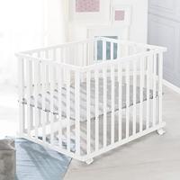 Opvouwbare babybox - ROBA - LITTLE STARS - 75 x 100 cm - In hoogte verstelbaar - 4 geremde wielen - Wit gelakt hout - Sterrenpatroon - thumbnail