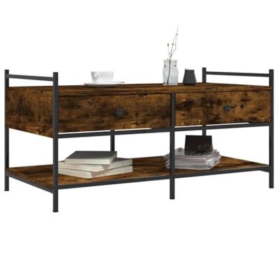 Salontafel 99x50x50 cm bewerkt hout gerookt eikenkleurig
