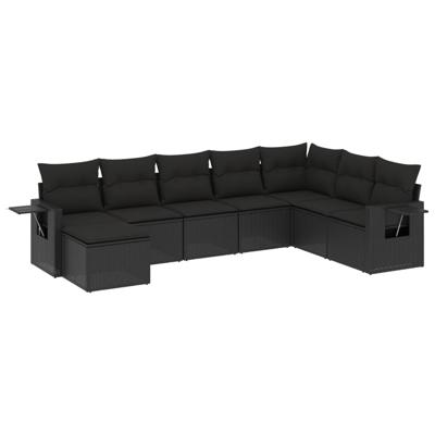 9-delige Loungeset met kussens poly rattan zwart