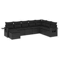9-delige Loungeset met kussens poly rattan zwart - thumbnail