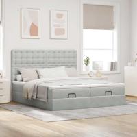 Ottoman bed met matrassen en LED's 160x200cm fluweel lichtgrijs - thumbnail