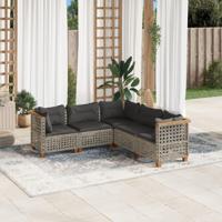 5-delige Loungeset met kussens poly rattan grijs - thumbnail