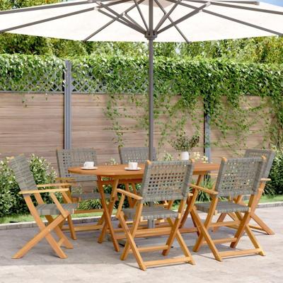 Tuinstoelen 6 st inklapbaar poly rattan en massief hout grijs