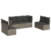 7-delige Loungeset met kussens poly rattan grijs - thumbnail