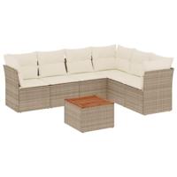 7-delige Loungeset met kussens poly rattan beige - thumbnail