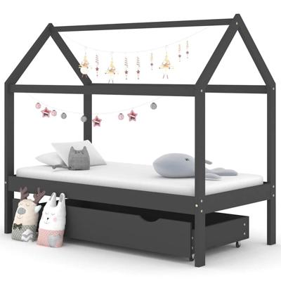 Kinderbedframe met lade grenenhout donkergrijs 80x160 cm Kinderbedframe met lade grenenhout donkergrijs 80x160 cm