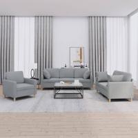 3-delige Loungeset met kussens stof lichtgrijs - thumbnail