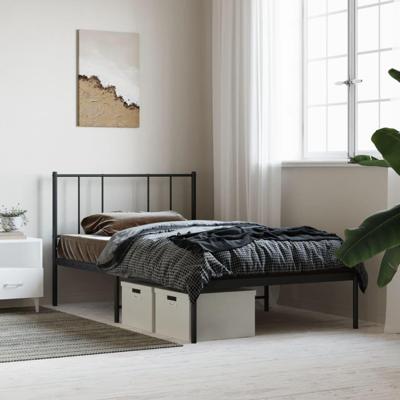 Bedframe met hoofdbord metaal zwart 80x200 cm