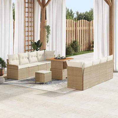 Tuinbankenset met kussen 11 pcs Beige poly rattan