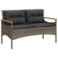 Tuinbank met kussens 116x62,5x74 cm poly rattan grijs - thumbnail