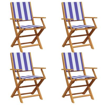 Tuinstoelen 4 st inklapbaar stof en massief hout blauw en wit