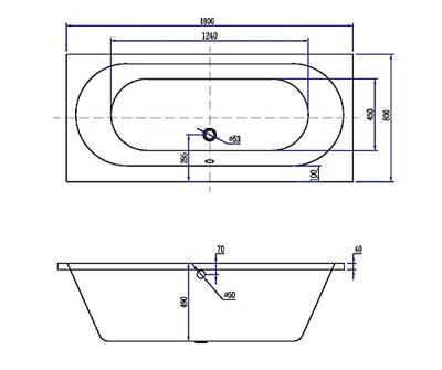 Ligbad Wiesbaden Portus RD Inbouw 180x80x49 Acryl Mat Wit