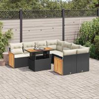 9-delige Loungeset met kussens poly rattan acacia zwart - thumbnail
