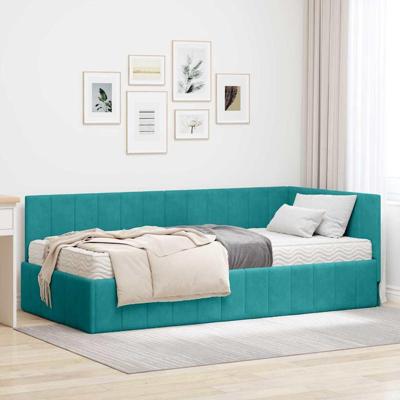 Hoekbedframe met matras Turquoise 90 x 190 cm Fluweel