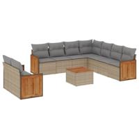10-delige Loungeset met kussens poly rattan beige - thumbnail