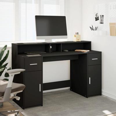 Bureau met LED-verlichting 140x55x91 cm bewerkt hout zwart