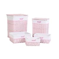 Mandenset DKD Home Decor Roze Polyester Kinderen vlechtwerk (44 x 34 x 56 cm) - thumbnail