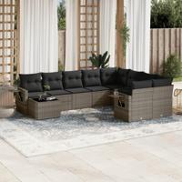 10-delige Loungeset met kussens poly rattan grijs - thumbnail
