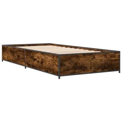 Bedframe bewerkt hout en metaal gerookt eikenkleurig 100x200 cm Bedframe bewerkt hout en metaal gerookt eikenkleurig 100x200 cm