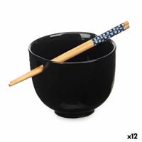 Kom Kinvara Zwart Bamboe Porselein 24 x 10,7 x 13,3 cm Chopsticks asiatico/oriental (12 Stuks) - thumbnail