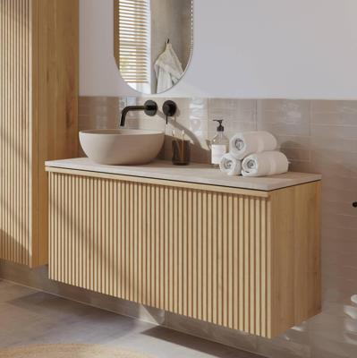 Ben Linea badmeubel incl. beige betonnennen waskom links 120x45x71cm eiken naturel