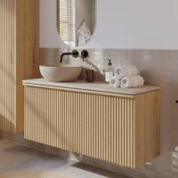 Ben Linea badmeubel incl. beige betonnennen waskom links 120x45x71cm eiken naturel - thumbnail