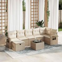 8-delige Loungeset met kussens poly rattan beige - thumbnail