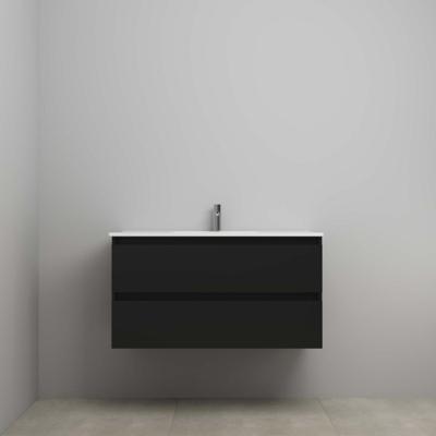 On-Line Onderkast - 100 cm - Voorgemonteerd - Porseleinen Wastafel - 1 Kraangat - Mat Zwart