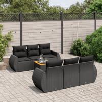 7-delige Loungeset met kussens poly rattan zwart - thumbnail