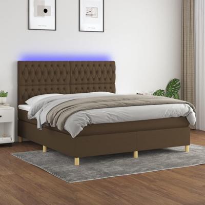 Boxspring met matras en LED stof donkerbruin 160x200 cm
