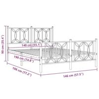 Bedframe met hoofd- en voeteneinde metaal wit 140x190 cm - thumbnail