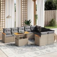 10-delige Loungeset met kussens poly rattan beige - thumbnail