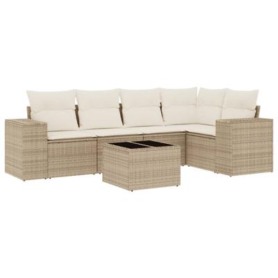 6-delige Loungeset met kussens poly rattan beige