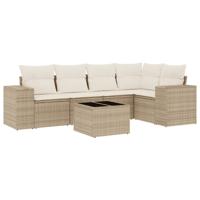 6-delige Loungeset met kussens poly rattan beige - thumbnail