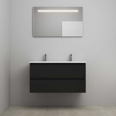 On-Line Badkamermeubelset - 100 cm - Voorgemonteerd - Acryl Wastafel - 2 Kraangaten - Spiegel met LED-Verlichting - Mat Zwart