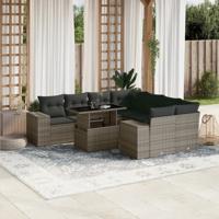 9-delige Loungeset met kussens poly rattan grijs - thumbnail
