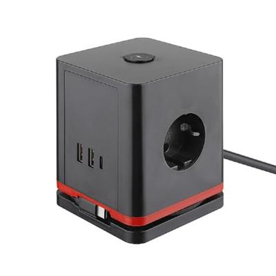 IOIO contactdoos SW1000, 3 stopcontacten en 3 USB-poorten, kubus, zwart
