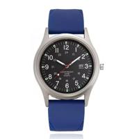 Zwart herenhorloge met blauwe band - Waterdicht quartz design met datum - thumbnail
