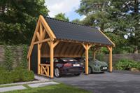 Tuindeco Billund XXL Type 2 kapschuur 700x512 cm Red Class Wood vuren onbehandeld met wanden vuren zwart gespoten- Kapschuurdak- Hout- Tuindeco - thumbnail