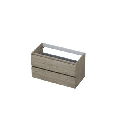INK - Onderkast 2 Laden Greeploos met Houten Keerlijst - 900x450x520 Mm - Greige Eiken
