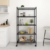 Opbergrek 5-laags met wielen 250 kg 75x35x155 cm zwart - thumbnail