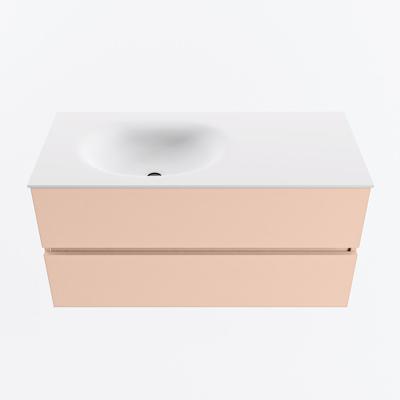 MONDIAZ VICA 100cm badmeubel onderkast Rosee 2 lades. Wastafel MOON links 1 kraangat, kleur Talc.