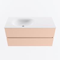 MONDIAZ VICA 100cm badmeubel onderkast Rosee 2 lades. Wastafel MOON links 1 kraangat, kleur Talc. - thumbnail