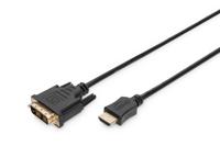 Digitus AK-330300-030-S HDMI-kabel HDMI / DVI Adapterkabel HDMI-A-stekker, DVI-D 18+1-polige stekker 3.00 m Zwart Schroefbaar - thumbnail