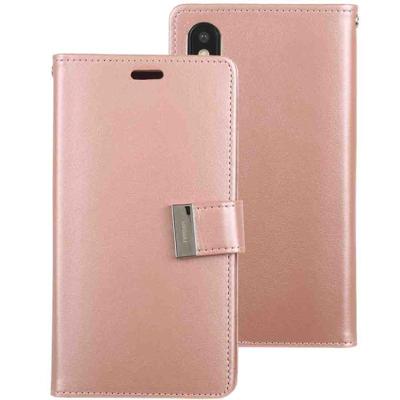 KWIK GOOSPERY RICH DIARY Crazy Horse textuur horizontale Flip lederen case voor iPhone XS Max met kaartsleuven & portemonnee (Rose goud)