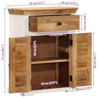 Dressoir 55x30x73 cm massief ruw mangohout wit en bruin - thumbnail